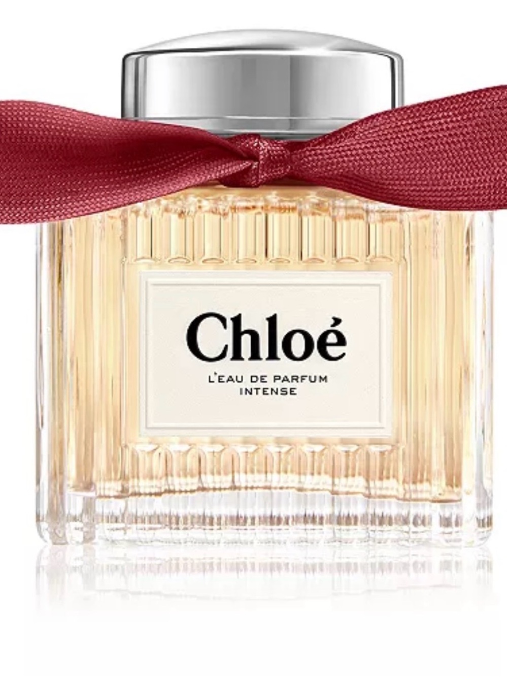 Chloe Perfume Bottle with Red Bow and Silver Cap